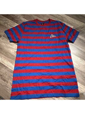Clsc Red & Blue Striped Cotton T-Shirt Crewneck Large Casual Mens Tee